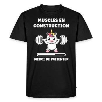 Humour musculation - T-shirt Premium bio Homme - noir - Devant - Nico (187cm)
