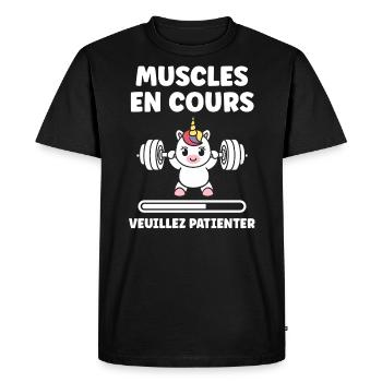 Humour musculation - T-shirt Premium bio Homme - noir - Devant - Nico (187cm)