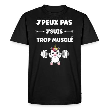 Humour musculation - T-shirt Premium bio Homme - noir - Devant - Nico (187cm)