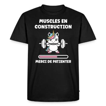 Humour musculation - T-shirt Premium bio Homme - noir - Devant - Nico (187cm)