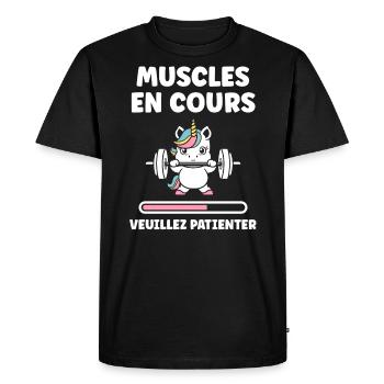 Humour musculation - T-shirt Premium bio Homme - noir - Devant - Nico (187cm)