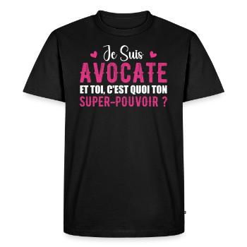 Je Suis Avocate Toi C'est Quoi Ton Super-Pouvoir ? - T-shirt Premium bio Homme - noir - Devant - Nico (187cm)
