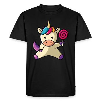 Unicorn with lollipops - Men's Premium Organic T-Shirt - black - Front - Nico (187cm)