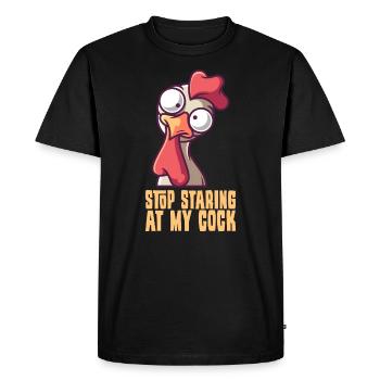 Arrête de regarder ma bite - T-shirt Premium bio Homme - noir - Devant - Nico (187cm)