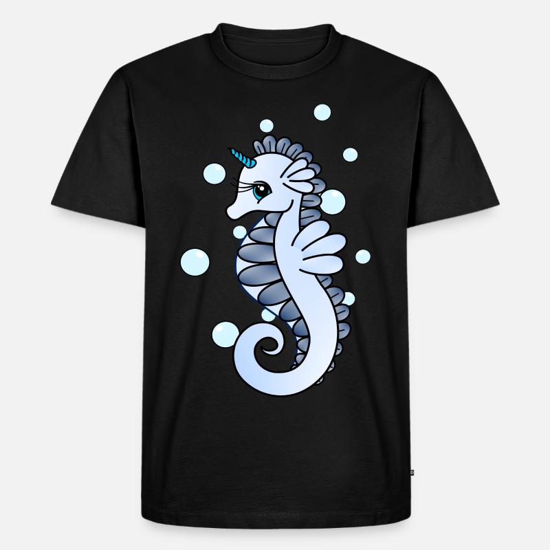 Seepferdchen mit Horn - Männer Premium Bio T-Shirt - Schwarz