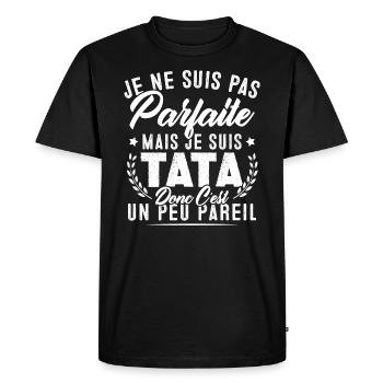 Pas parfaite mais je suis tata - T-shirt Premium bio Homme - noir - Devant - Nico (187cm)