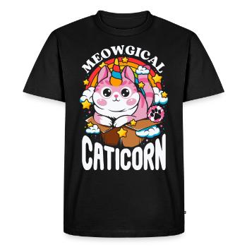 Caticorn - Meowgical Rainbow Unicorn - Men's Premium Organic T-Shirt - black - Front - Nico (187cm)