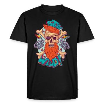rester sauvage - crâne avec le patch des yeux et la barbe - T-shirt Premium bio Homme - noir - Devant - Nico (187cm)