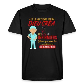 Infirmier shirt • Hero • Infirmier Cadeau - T-shirt Premium bio Homme - noir - Devant - Nico (187cm)