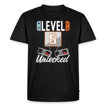 Niveau 8. Idée cadeau de joueur débloquée - T-shirt Premium bio Homme - noir - Devant - Nico (187cm)