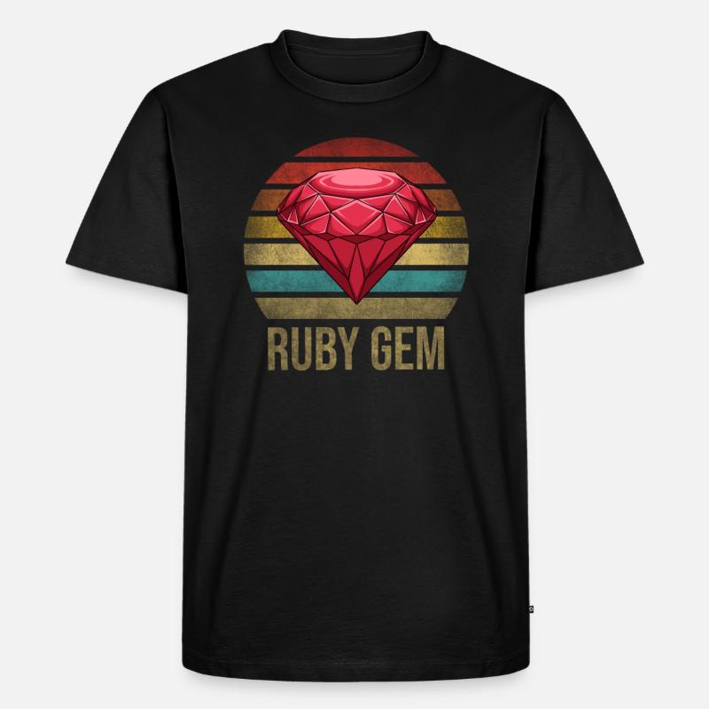 Ruby Gemstone Retro Sunset - Männer Premium Bio T-Shirt - Schwarz