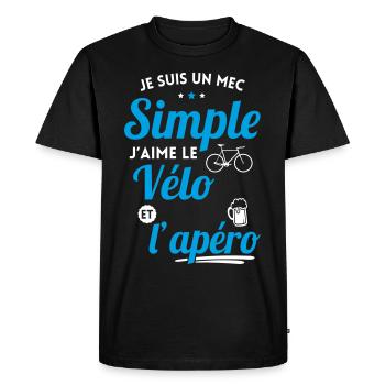 Je suis un mec simple j'aime le vélo et l'apéro - T-shirt Premium bio Homme - noir - Devant - Nico (187cm)