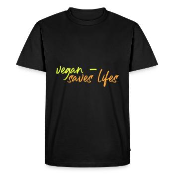 végétalien - sauve des vies - T-shirt Premium bio Homme - noir - Devant - Nico (187cm)
