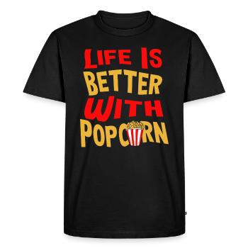 Popcorn and Movies Ironic Saying Life With Popcorn - Men's Premium Organic T-Shirt - black - Front - Nico (187cm)