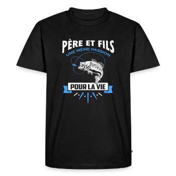 T-shirt de pêche père et fils /cadeau / pêcheur - T-shirt Premium bio Homme - noir - Devant - Nico (187cm)