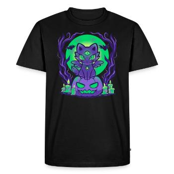 Spooky Moonlit Cat - Men's Premium Organic T-Shirt - black - Front - Nico (187cm)