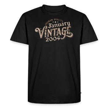 Janvier 2004 | 2004 Janvier Vintage Anniversaire - T-shirt Premium bio Homme - noir - Devant - Nico (187cm)
