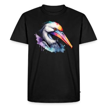 Pelikan oiseau coloré cool aquarelle - T-shirt Premium bio Homme - noir - Devant - Nico (187cm)
