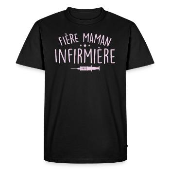 Fière Maman D’une Infirmière - Cadeau Infirmière - T-shirt Premium bio Homme - noir - Devant - Nico (187cm)