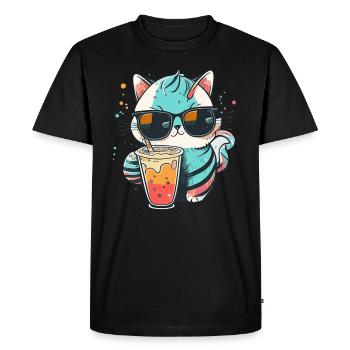 Le chat le plus cool de la plage - T-shirt Premium bio Homme - noir - Devant - Nico (187cm)