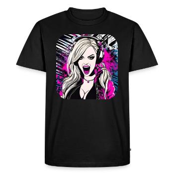 Cool Music Girl avec des écouteurs en Pink Rock Pop - T-shirt Premium bio Homme - noir - Devant - Nico (187cm)