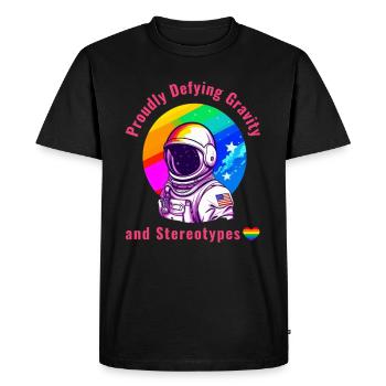 Gay Pride - Proudly Defying Gravity and Stereotype - Men's Premium Organic T-Shirt - black - Front - Nico (187cm)