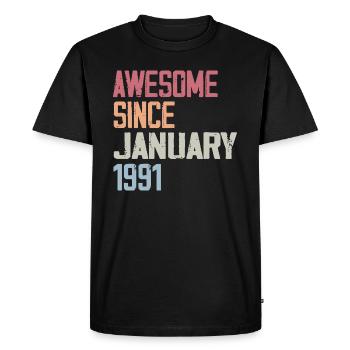 Anniversaire Janvier 1991 Rétro 1991 Janvier - T-shirt Premium bio Homme - noir - Devant - Nico (187cm)