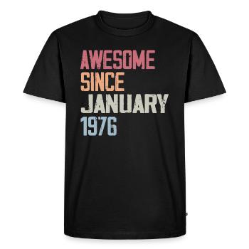 Anniversaire Janvier 1976 Rétro 1976 Janvier - T-shirt Premium bio Homme - noir - Devant - Nico (187cm)
