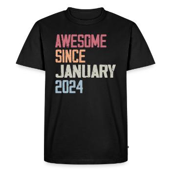 Anniversaire Janvier 2024 Rétro 2024 Janvier - T-shirt Premium bio Homme - noir - Devant - Nico (187cm)