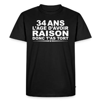 34 ans | Humour Cadeau D’anniversaire 34 ans - T-shirt Premium bio Homme - noir - Devant - Nico (187cm)