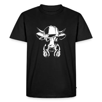 Vache avec des écouteurs et des lunettes de soleil cool - T-shirt Premium bio Homme - noir - Devant - Nico (187cm)