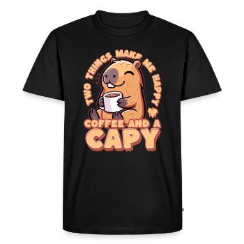 Café Capybara - Coffeebara - Capyrista - Capycin - T-shirt Premium bio Homme - noir - Devant - Nico (187cm)