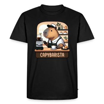 Capybara au café - Coffeebara Capybarista Capycino - T-shirt Premium bio Homme - noir - Devant - Nico (187cm)