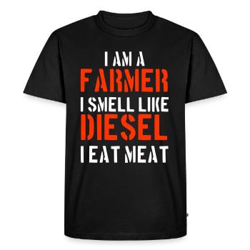 I am a farmer and i smell like diesel and eat meat - T-shirt Premium bio Homme - noir - Devant - Nico (187cm)