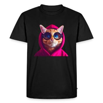 Ginger Cute Cat en sweat à capuche coloré avec lunettes - T-shirt Premium bio Homme - noir - Devant - Nico (187cm)