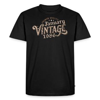 Janvier 1986 | 1986 Janvier Vintage Anniversaire - T-shirt Premium bio Homme - noir - Devant - Nico (187cm)