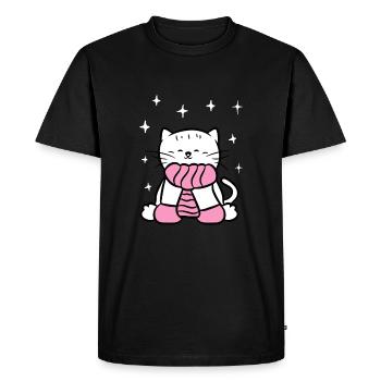 Cute cat with scarf winter cat lovers - Men's Premium Organic T-Shirt - black - Front - Nico (187cm)