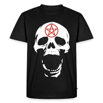 White skull and red pentagram - Men's Premium Organic T-Shirt - black - Front - Nico (187cm)