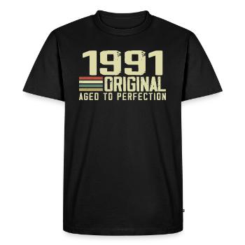 Né en 1991 - Vintage 1991 - 33e Anniversaire Rétro - T-shirt Premium bio Homme - noir - Devant - Nico (187cm)