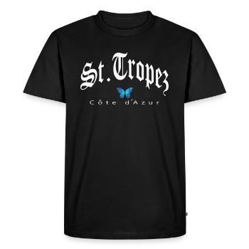 Saint - Tropez - Männer Premium Bio T-Shirt - Schwarz - Vorne - Nico (187cm)