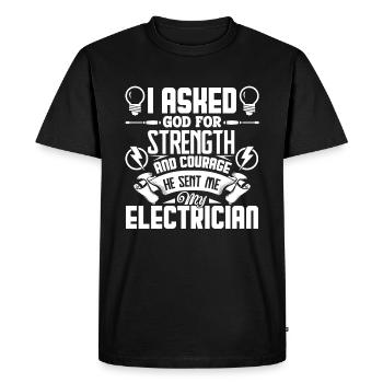 Electrician God Sent Me My Electrician - Men's Premium Organic T-Shirt - black - Front - Nico (187cm)