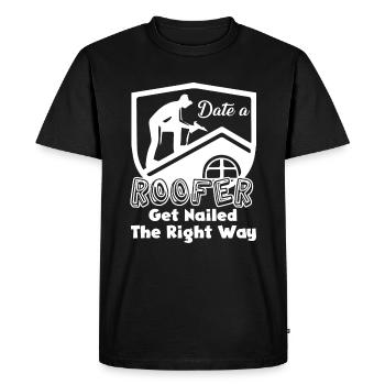 Roofer Date A Roofer - Men's Premium Organic T-Shirt - black - Front - Nico (187cm)