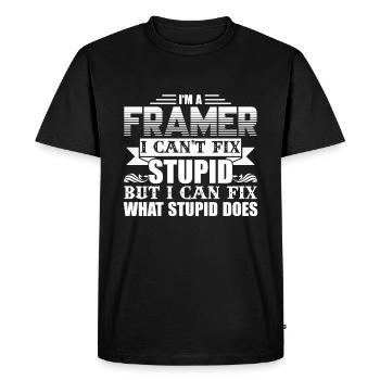 Framer I Can't Fix Stupid - Men's Premium Organic T-Shirt - black - Front - Nico (187cm)