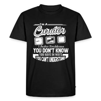 Curator Curator Solves Problems - Men's Premium Organic T-Shirt - black - Front - Nico (187cm)