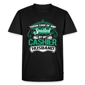 Cashier Spoiled By My Cashier - Men's Premium Organic T-Shirt - black - Front - Nico (187cm)