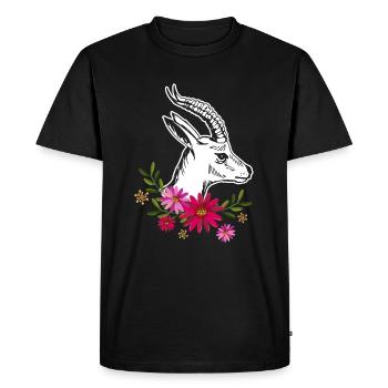 Antelope With Flowers - Men's Premium Organic T-Shirt - black - Front - Nico (187cm)