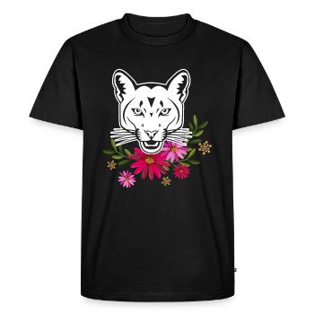 Cougar With Flowers - Men's Premium Organic T-Shirt - black - Front - Nico (187cm)