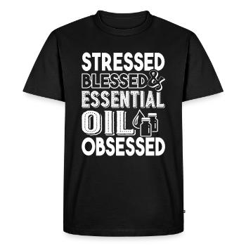 Stressed Essential Oil Obsessed - Men's Premium Organic T-Shirt - black - Front - Nico (187cm)