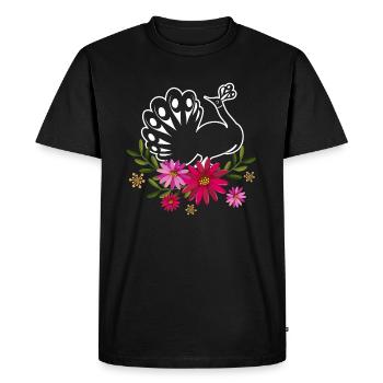 Peacock With Flowers - Men's Premium Organic T-Shirt - black - Front - Nico (187cm)