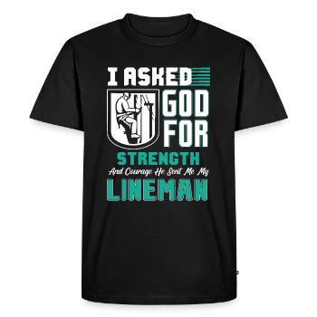 Lineman God Sent Me My Lineman - Men's Premium Organic T-Shirt - black - Front - Nico (187cm)